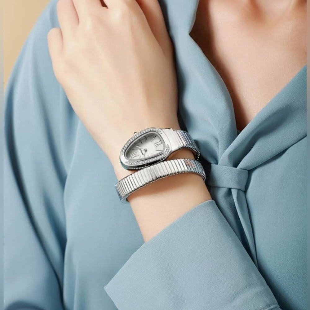 New Elegant Silver Snake Wrap Watch